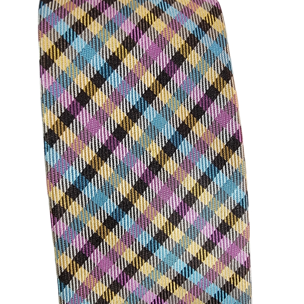 Bruno Piattelli Roma Slim Plaid Checkered Milti Colored Spring Vibes Men's Tie - Picture 11 of 13